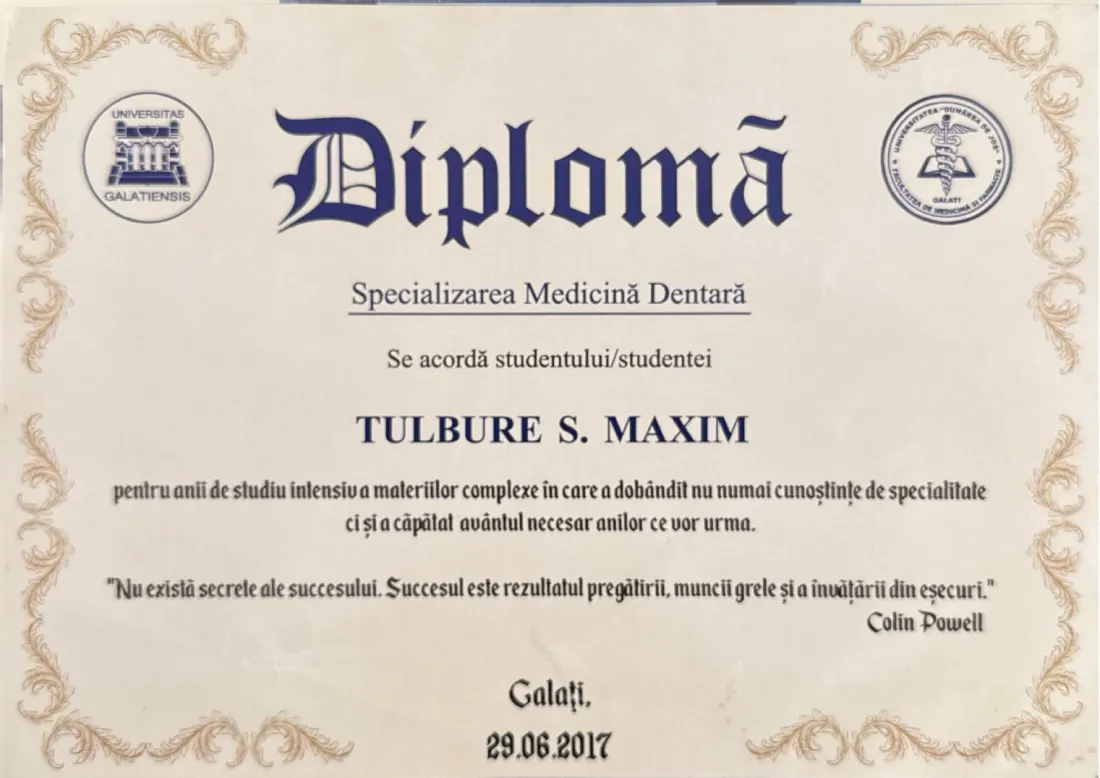 Diplomă în Medicină Dentară, Universitatea „Dunărea de Jos" din Galați